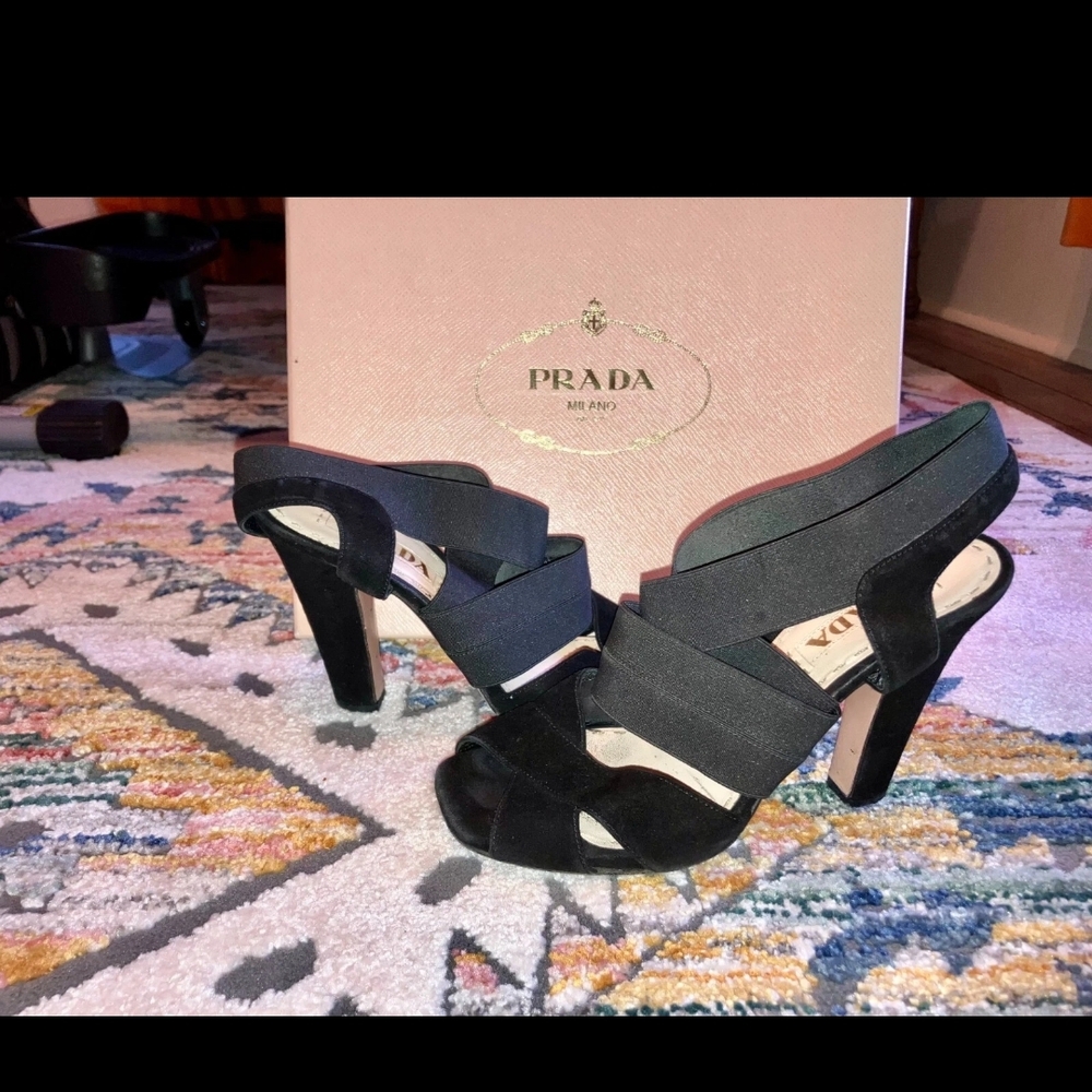 Prada Elegant Black Suede Heels